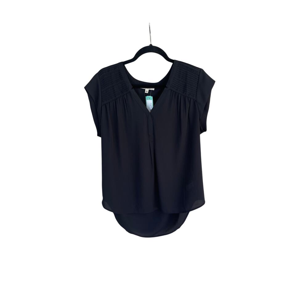 Serein Blouse Stitch Fix Rylin Pintuck Size L Black Cap Sleeve Hi Low Top NWT